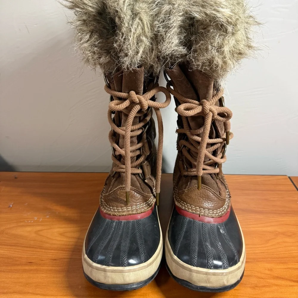 Sorel Joan of Arctic Tall Lace Up Snow Boot Waterproof‎ Leather Brown Tan 7.5